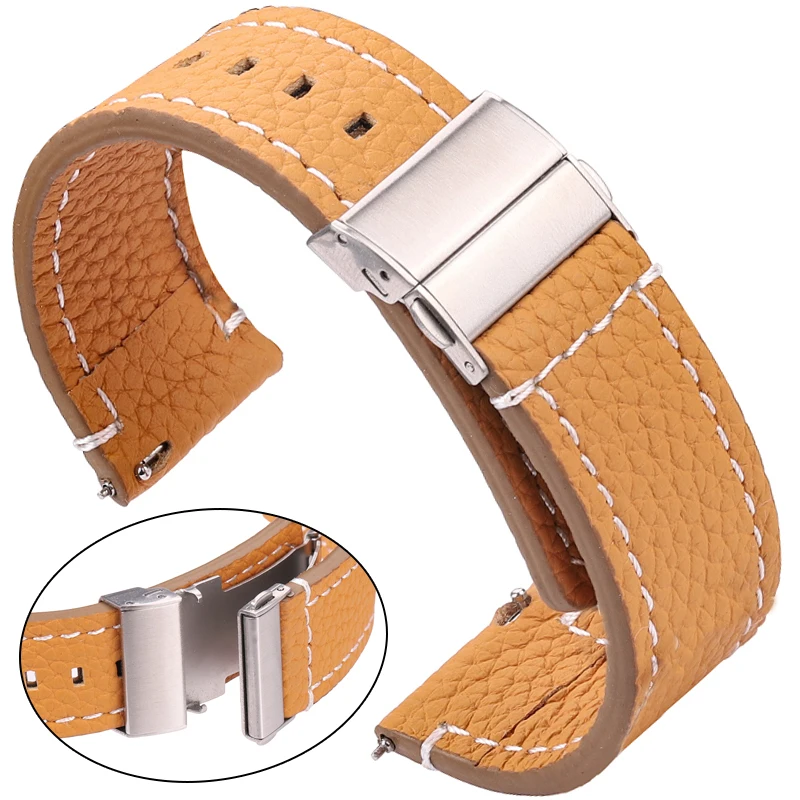 Bracelet de montre en cuir véritable pour homme et femme, bracelet en cuir de vachette souple, noir, marron, Huawei, Samsung, 18mm, 24mm, 22mm