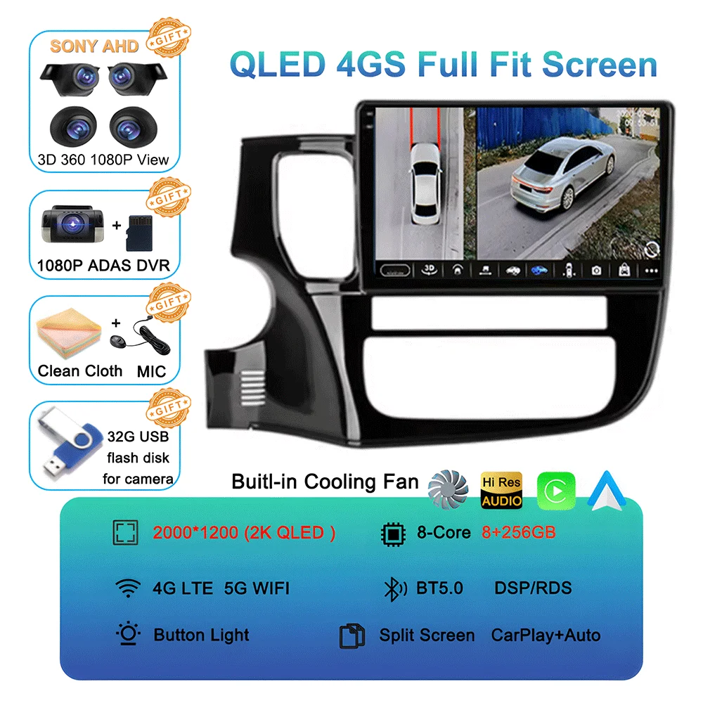 Android 16 Auto Autoradio voor Mitsubishi Outlander XL 3 2012-2018 GPS Navigatie Stereo Multimedia Videospeler Carplay WIFI+4G