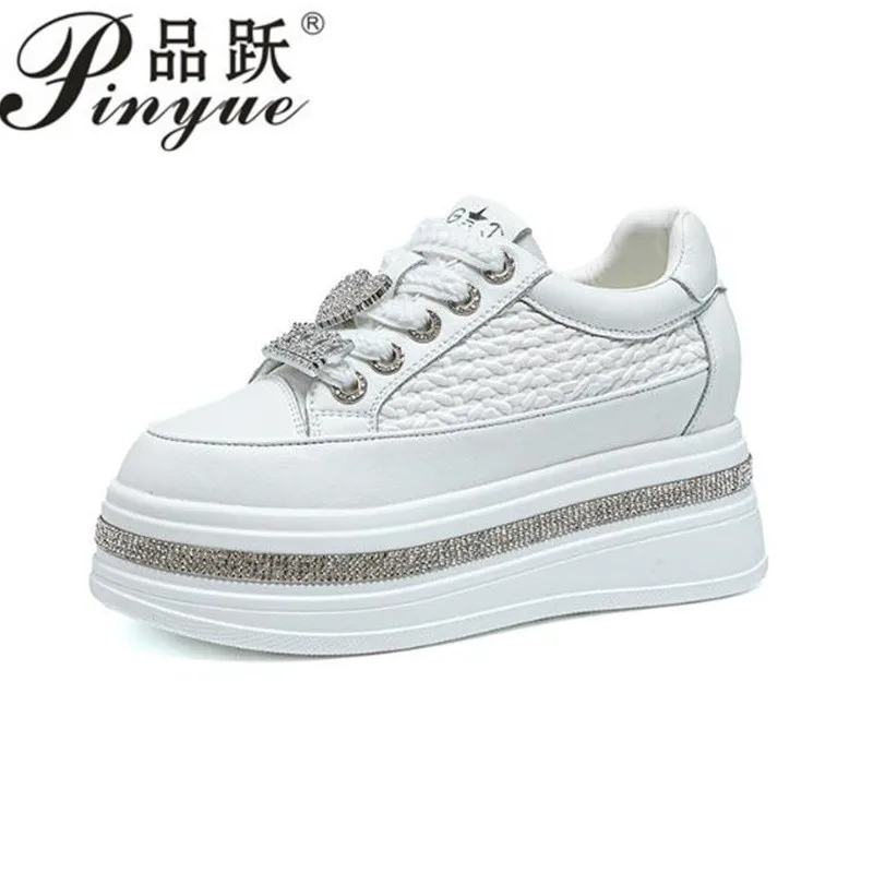 

Женские белые туфли из натуральной кожи 7 см, женская повседневная обувь на платформе с бриллиантами и блестками, женские модные кроссовки, прогулочная обувь 40