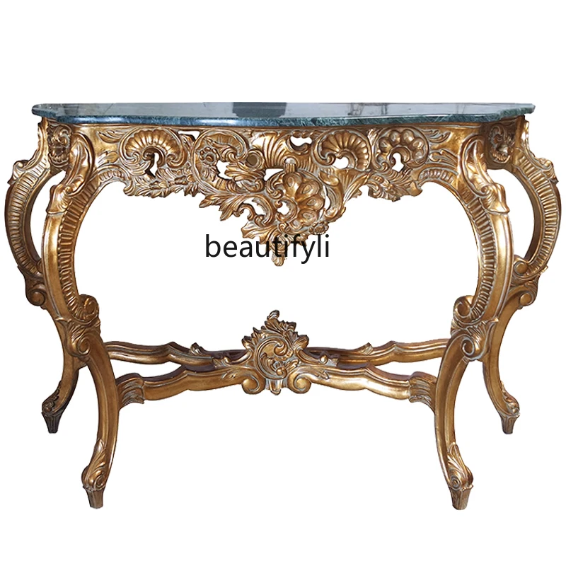 

HJ Console Tables Aisle Wall Curio Cabinet Luxury Carved Console Marble a Long Narrow Table