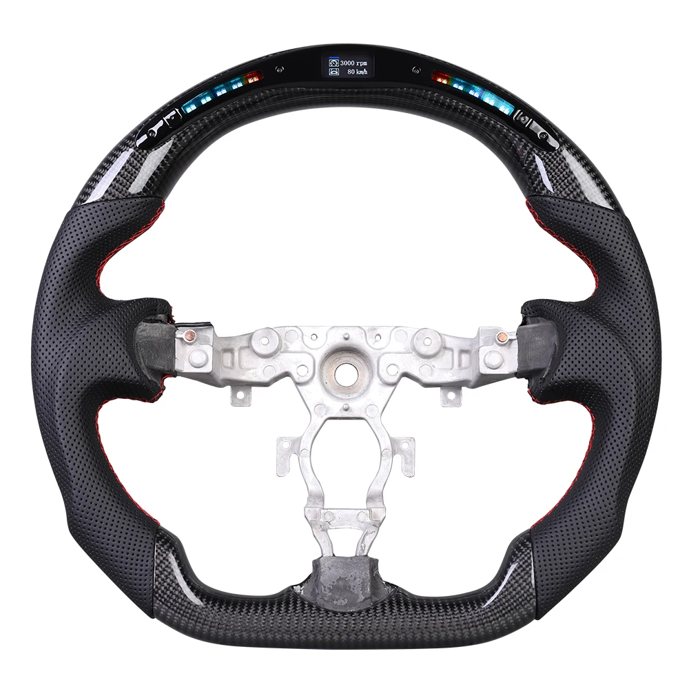 

Светодиодный руль из углеродного волокна D-образной формы с плоским дном и красной строчкой, подходит для Nissan 370Z NISMO Sentra 2008-2019, автомобильные аксессуары