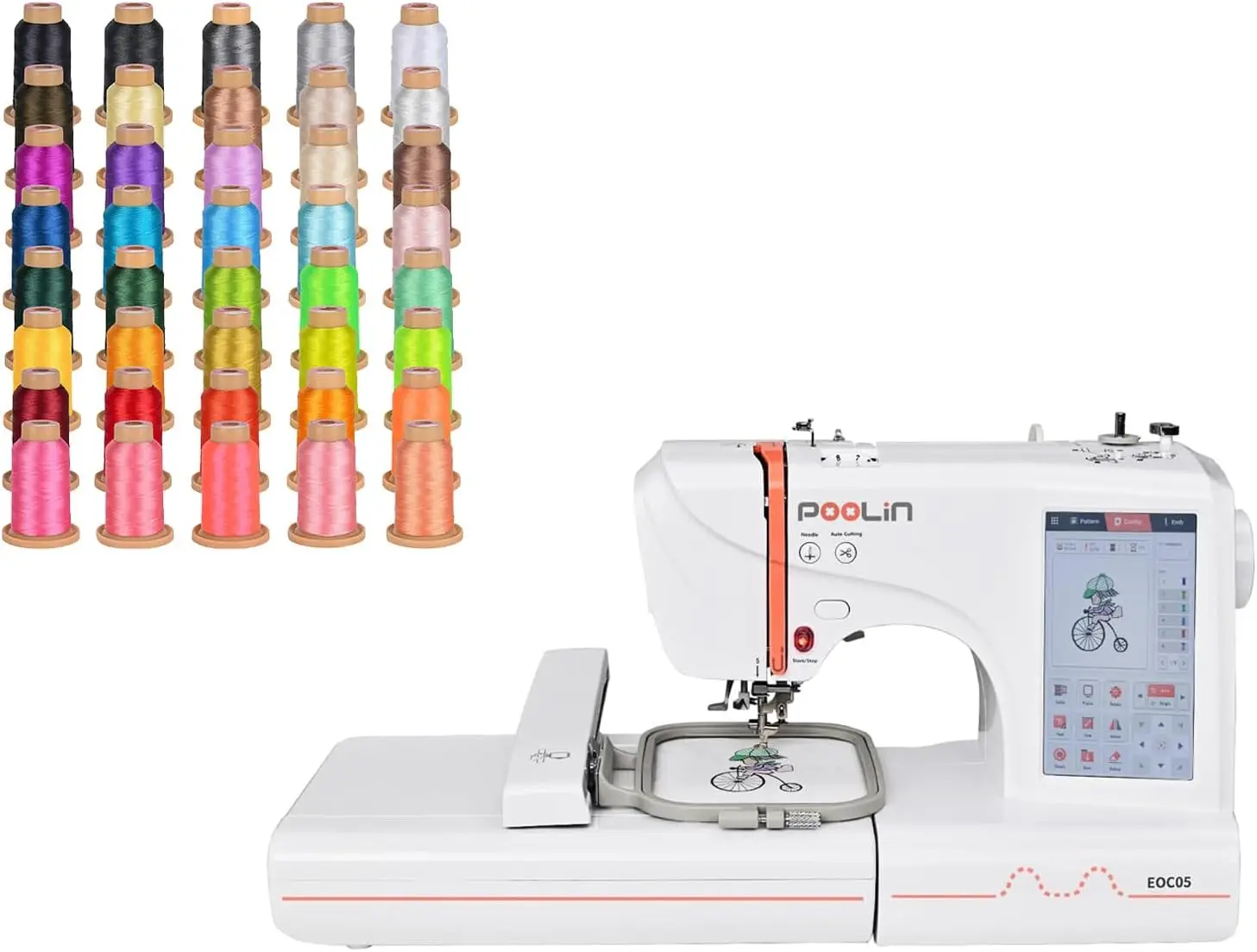 Eoc05 Embroidery Machine 4X9.25 Inches Clothing Large Embroidery Area, 40 Rolls 800M Polyester Threads