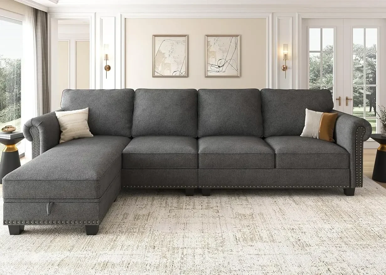 

# l Convertible Sectional Sofa L Shape Couch with Reversible Chaise 4 Seat Sectional Sofa Couch for Small Space Dark Grey/Light