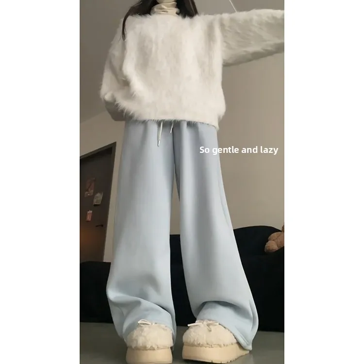 الأزرق Fce اصطف ثي عالية الخصر بنطال ذو قصة أرجل واسعة المرأة الخريف الشتاء جديد Sle ساكاموتو Sle فضفاضة تناسب مستقيم الساق بنطلون