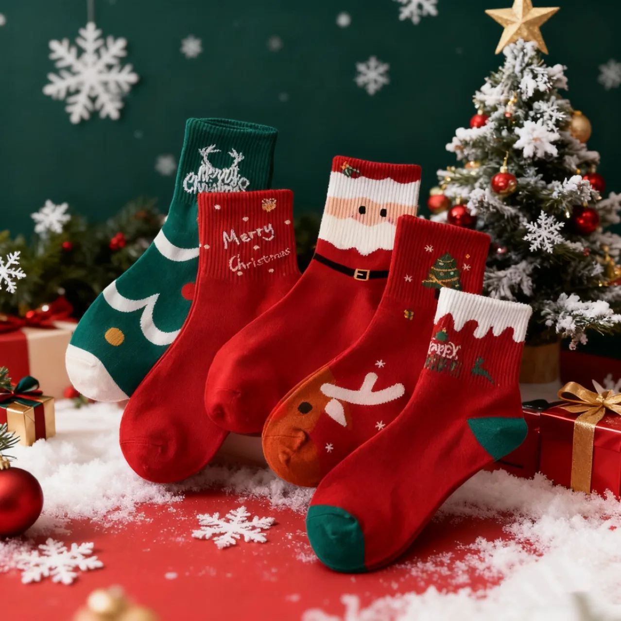 5/10Pairs Cartoon Christmas Socks Ornaments Merry Christmas Decorations For Home Christmas Gifts Xmas Happy New Year Supplies