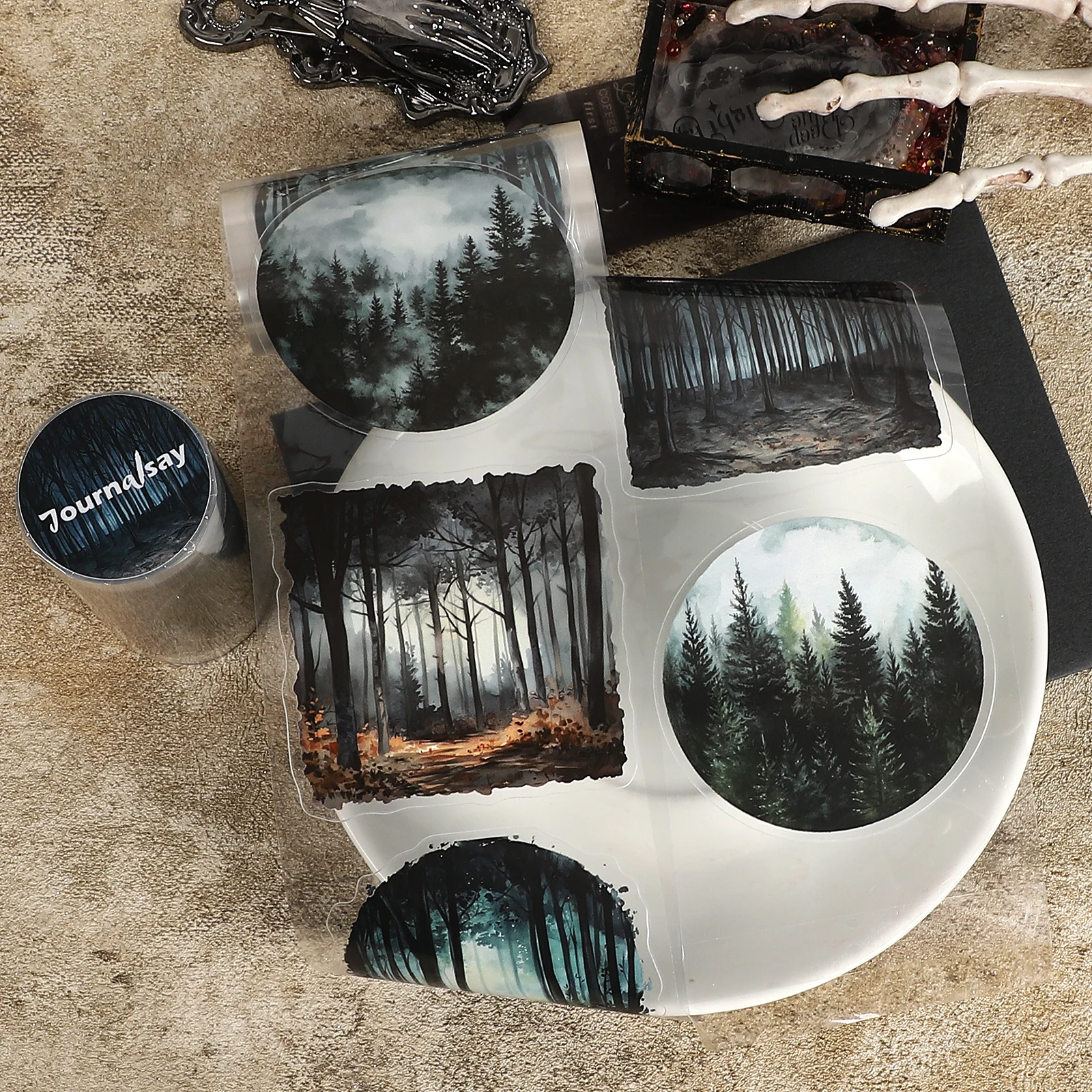 80mm*198cm Vintage Dark Forest Landscape PET Tape Creative DIY Journal Material Collage Scrapbooking Stationery