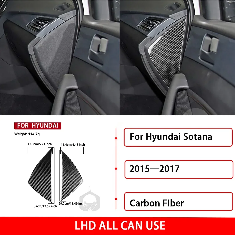 For Hyundai Sotana 2015—2017 Real Carbon Fiber Front Door Groove Panel Cover Trim Sticker Interior Decorative Accessories