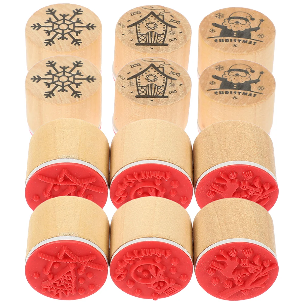 12 Pcs Gold Trim Small Stamp Animal Christmas Party Favors Wood Stamps Crafts Inking Stamper Child Mini