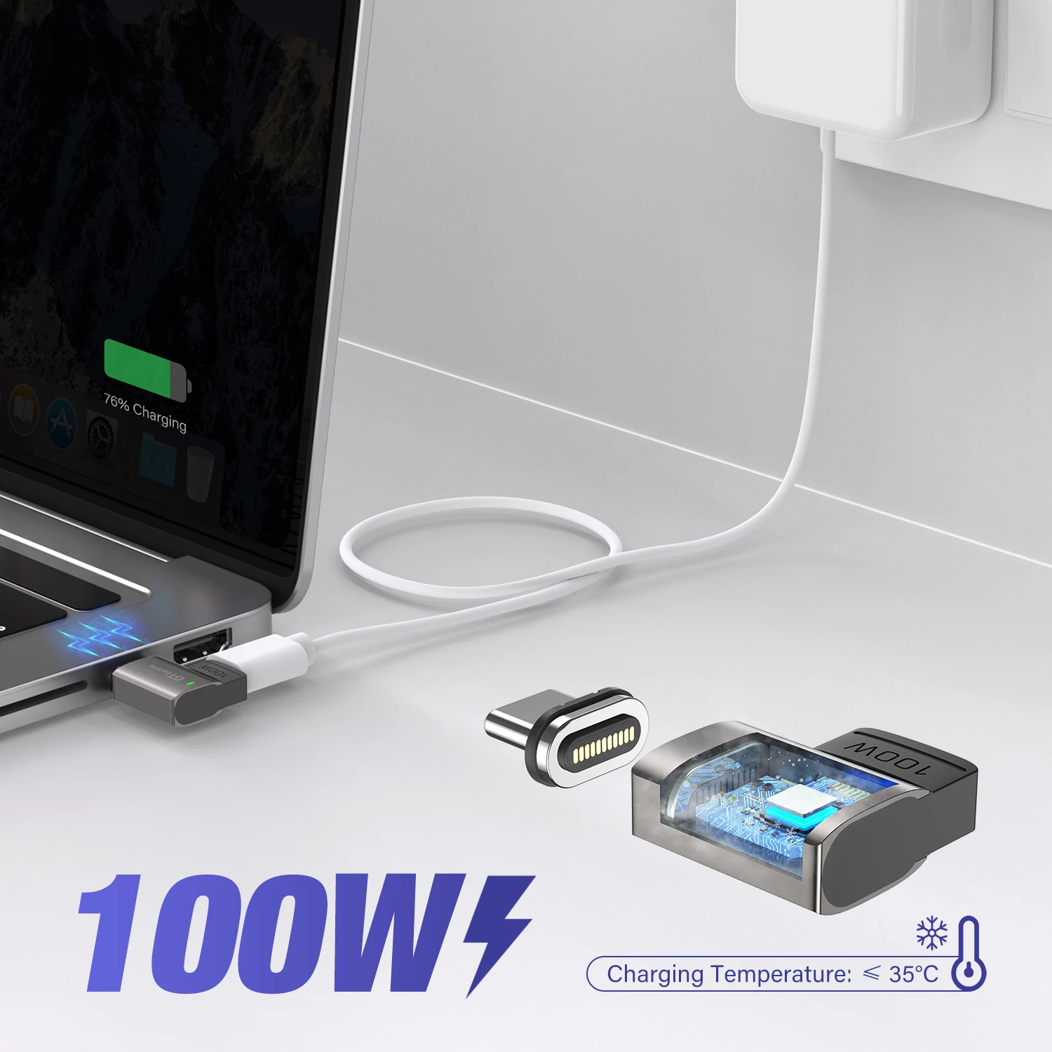 USBタイプC磁気アダプター,90度エルボ,11ピンコネクタ,pd,100w,急速充電,usb2.0,480mbps,macbook pro,ipad用コンバーター