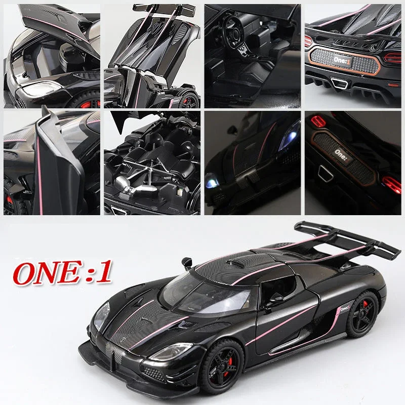 Koenigsegg ONE1-Alloy Diecast carro modelo com luz e música, 1:32, veículos, roda, puxar para trás, carro esporte, presentes de aniversário para meninos