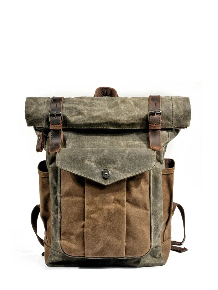 Luxury Vintage Canvas Backpacks for Men Oil Wax Canvas Leather Travel Backpack Large Waterproof Daypacks Retro Bagpack