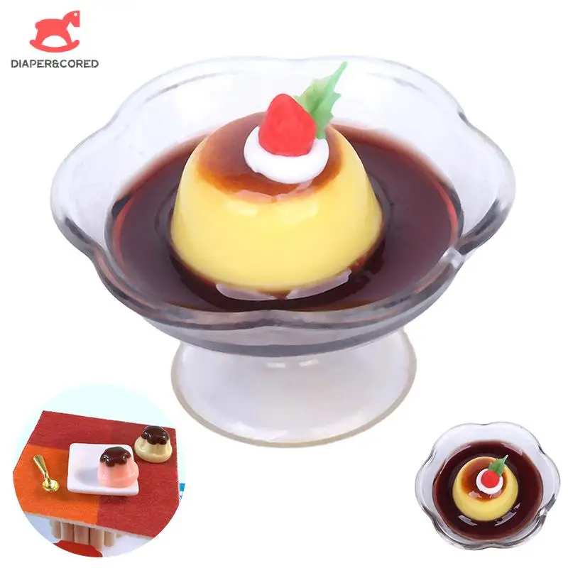 Dollhouse Miniature Pudding Cup Simulation Food Model Kitchen Accessories For Doll House Decoration Kids Pretend Play Toys