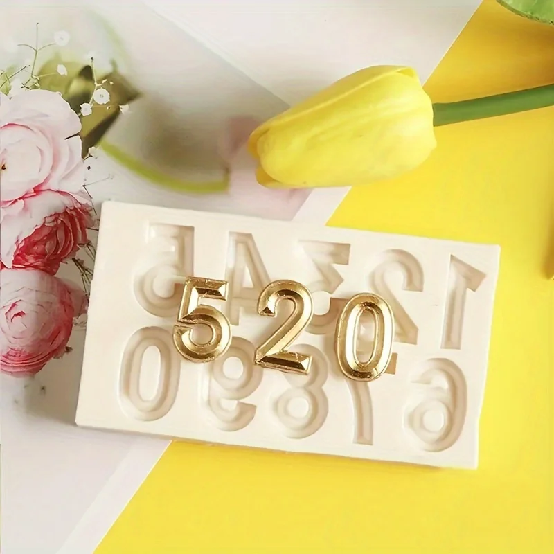 2pcs Capital Letter Fondant Silicone Mold, Letter 0-9 Pendant Chocolate Cake Decoration Silicone Molds for Birthday Party, Candy view 4