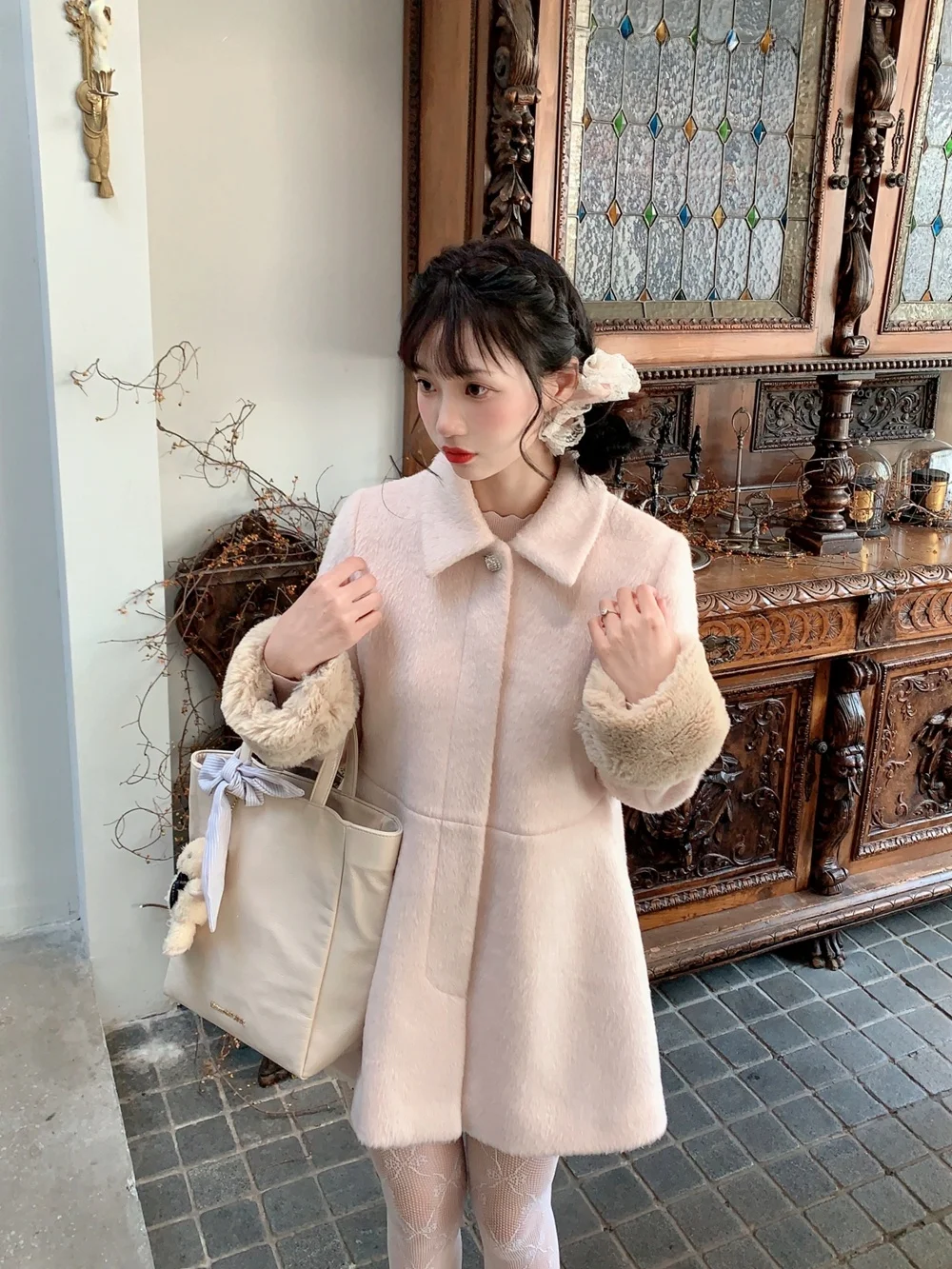 

Honeyrubao Japanese Drama Main Fem Character Sve Diamond Button Fi Tail Coat Girls Spring Autumn Winter Polyester Woo...