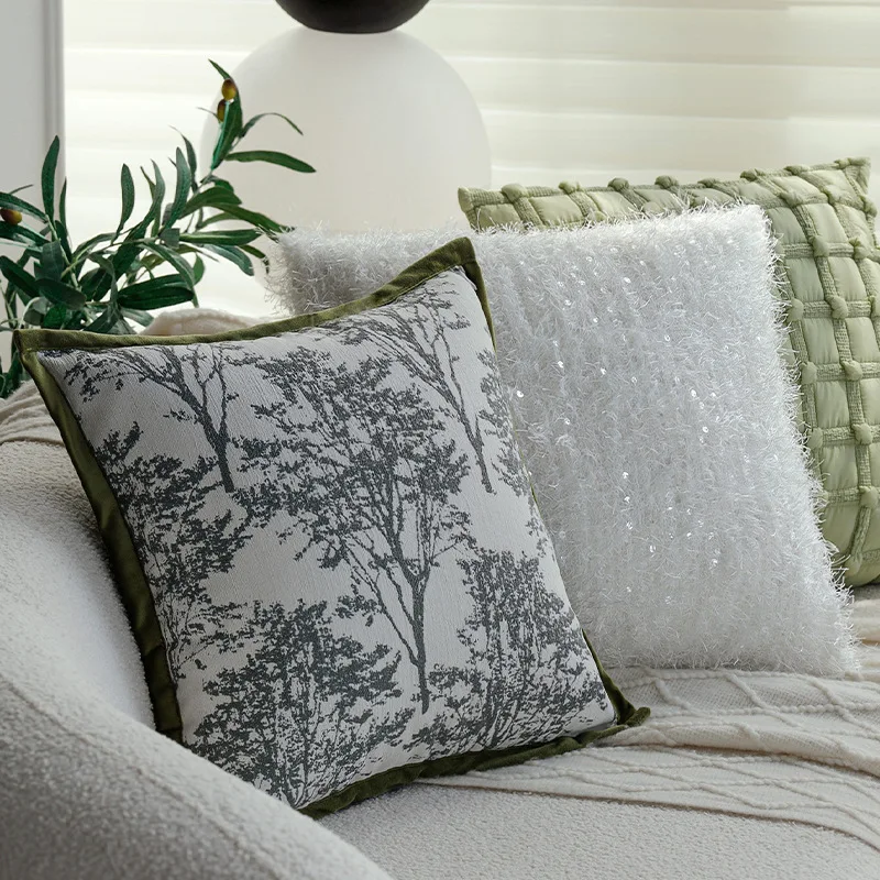Ins Cream Wind Pillowcase Green Cushion Pillow Cover Sofa Model Room Hotel  Window Cushion Does Not Contain Core