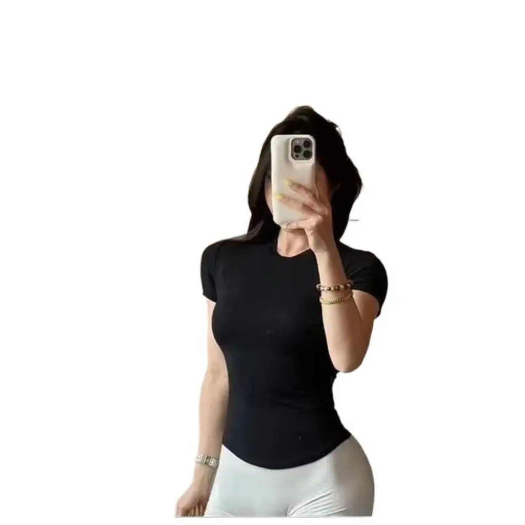 

Spicy Girl Summer New High Collar Fitness Short Sleeve Slimming Pure Desire T-Shirt Tight Top Base Layer Bestseller