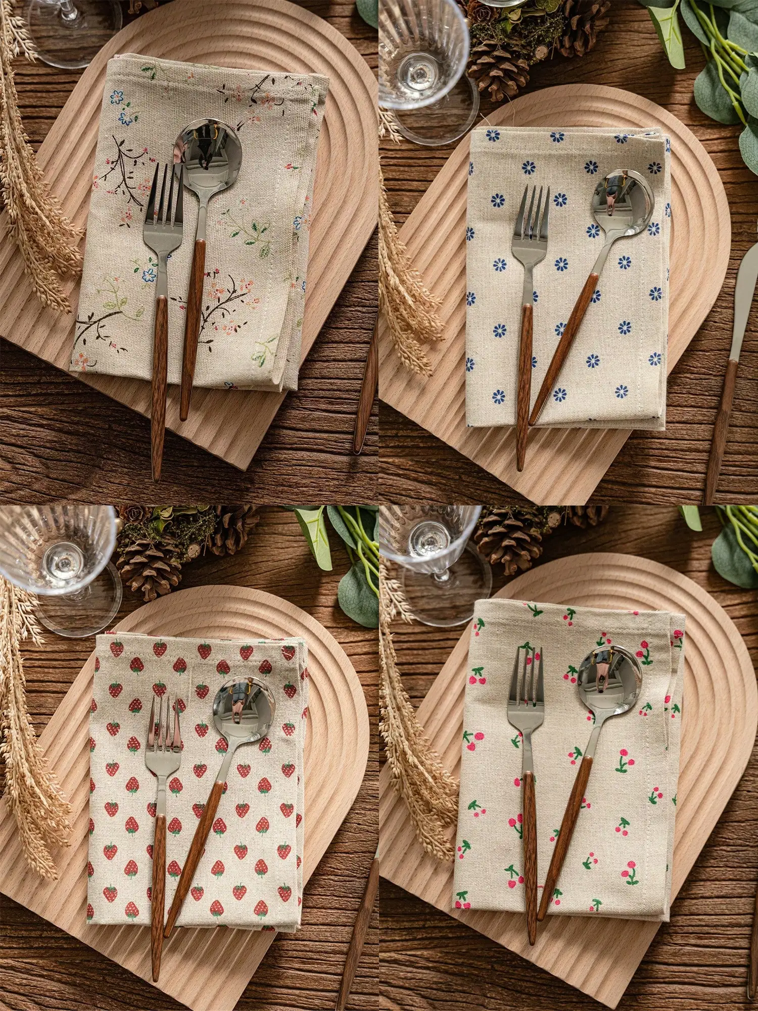 1/4/6/8pcs Vintage Floral Napkins, Suitable For Wedding, Party, Restaurant Decor, Christmas, Thanksgiving, Daily Use, Gatherings