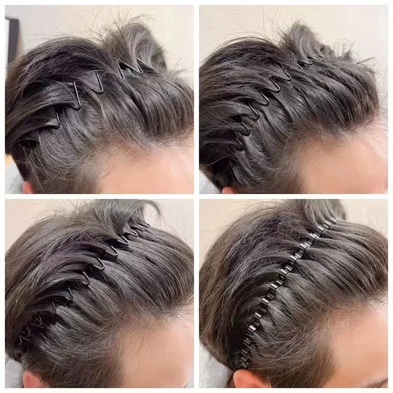 Fasce per capelli semplici in metallo antiscivolo elastiche nere unisex per uomo Donna Fascia per capelli ondulata Cerchietto per capelli