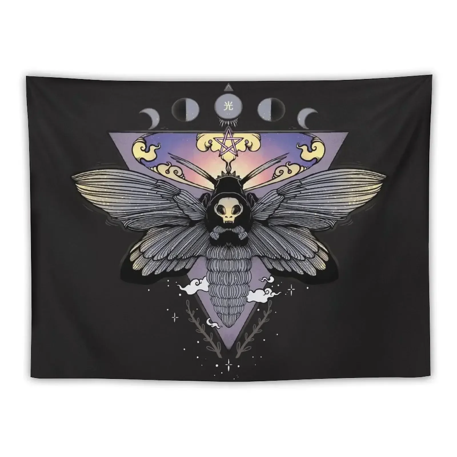 Death Head Moth Gothic Triangle Moon Phase Art Tapestry Home Decorators Cute Room Things Outdoor Decoration Tapestry