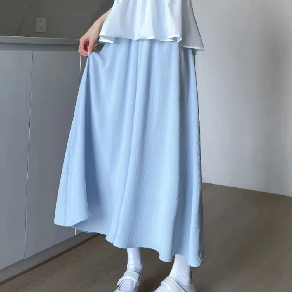 

Ruffle Chiffon Wide Leg Pants Elastic Waist Loose Ice Silk Pleated Culottes Trousers Thin Female Clothing