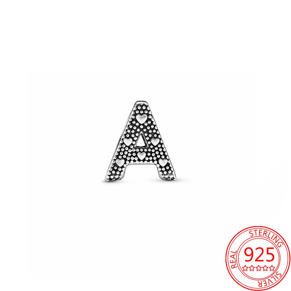 925 Sterling Silver 26 English Letter Bead Charm Fit DIY Brand Bracelet Neutral Style Jewelry