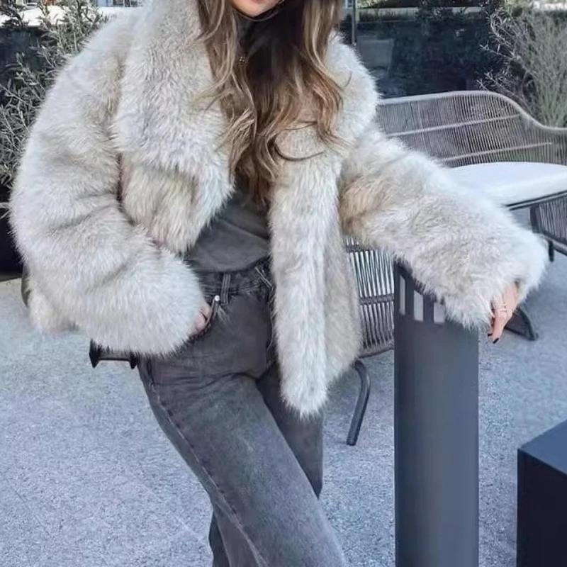 

Coat for Women Faux Fur Warm Loose Jackets Stand Collar Long Sleeve Coats 2025 Autumn Winter Female New High Street Outerwear