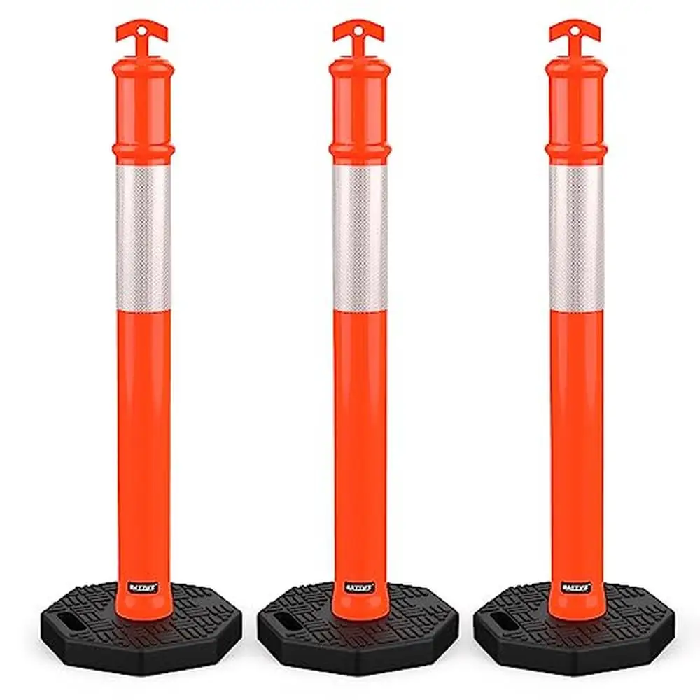 

45" Orange Traffic Safety Delineator Posts Reflective Collar Construction Work 3 Pack Sturdy Stable Impact Proof Visible Day