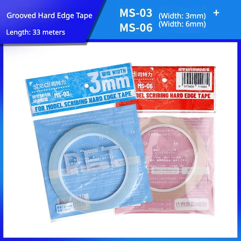 Stedi MS-03/06 Markierungsband mit harter Kante, 3 mm/6 mm Breite, 33 m Länge, Modellmarkierungswerkzeug für Bastler, Heimwerker und Modellbauer