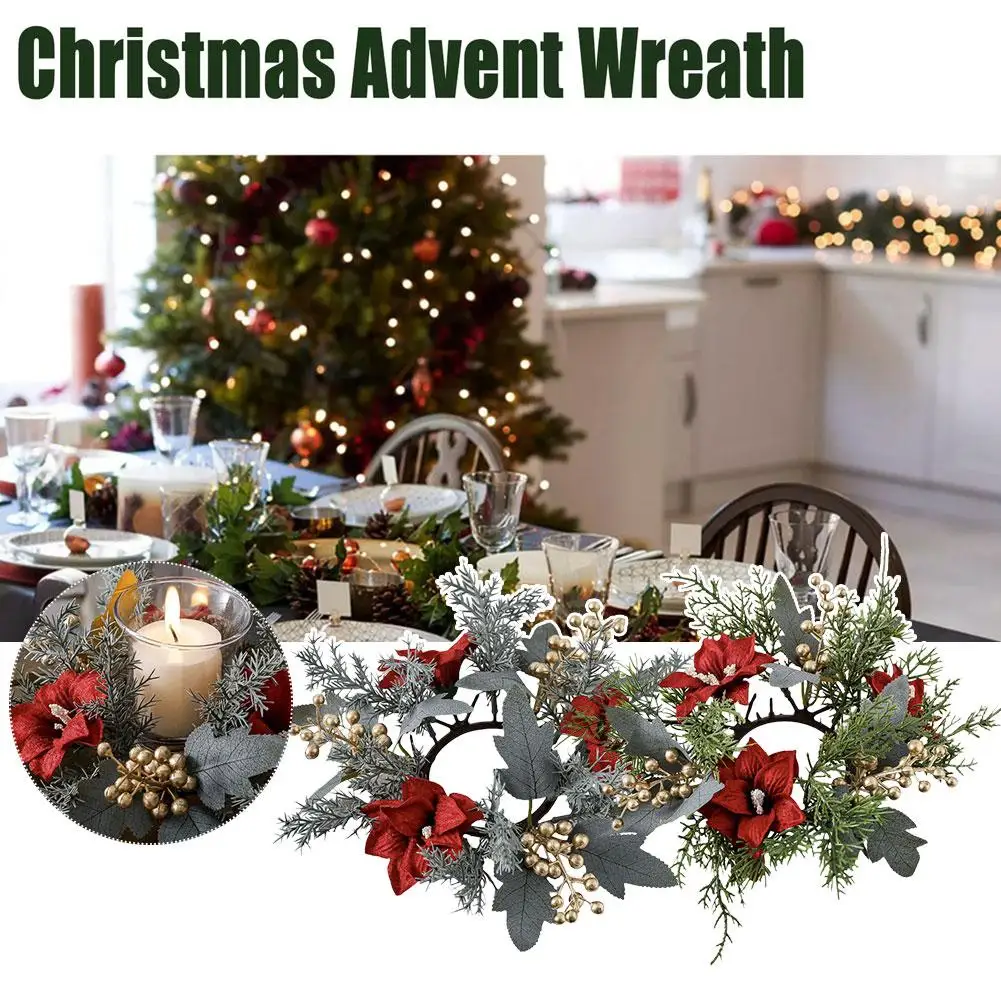 Christmas Candle Aromatherapy Candlestick Wreath Artificial Plants Centerpiece Table Decor Candle Rings Holder Wreaths K6Y8