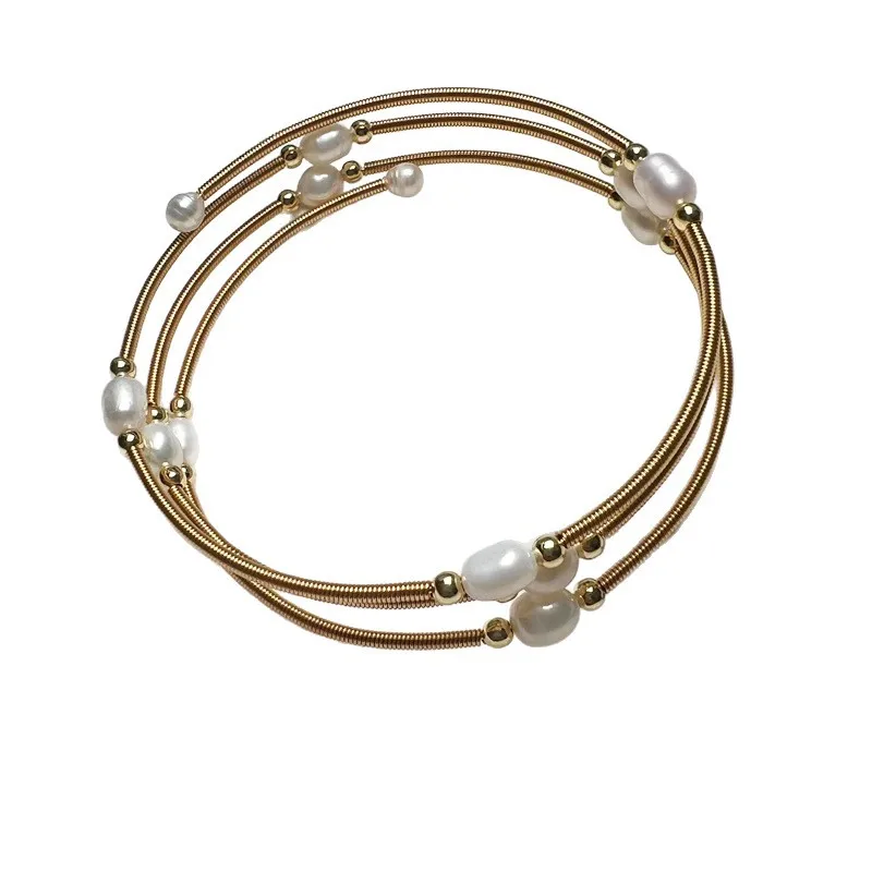 Natural Freshwater Pearl Bangle Rice‑Pearl Style 3 Colors Available Color‑Retaining Women Handmade Pearl Bracelet Jewelry Gift