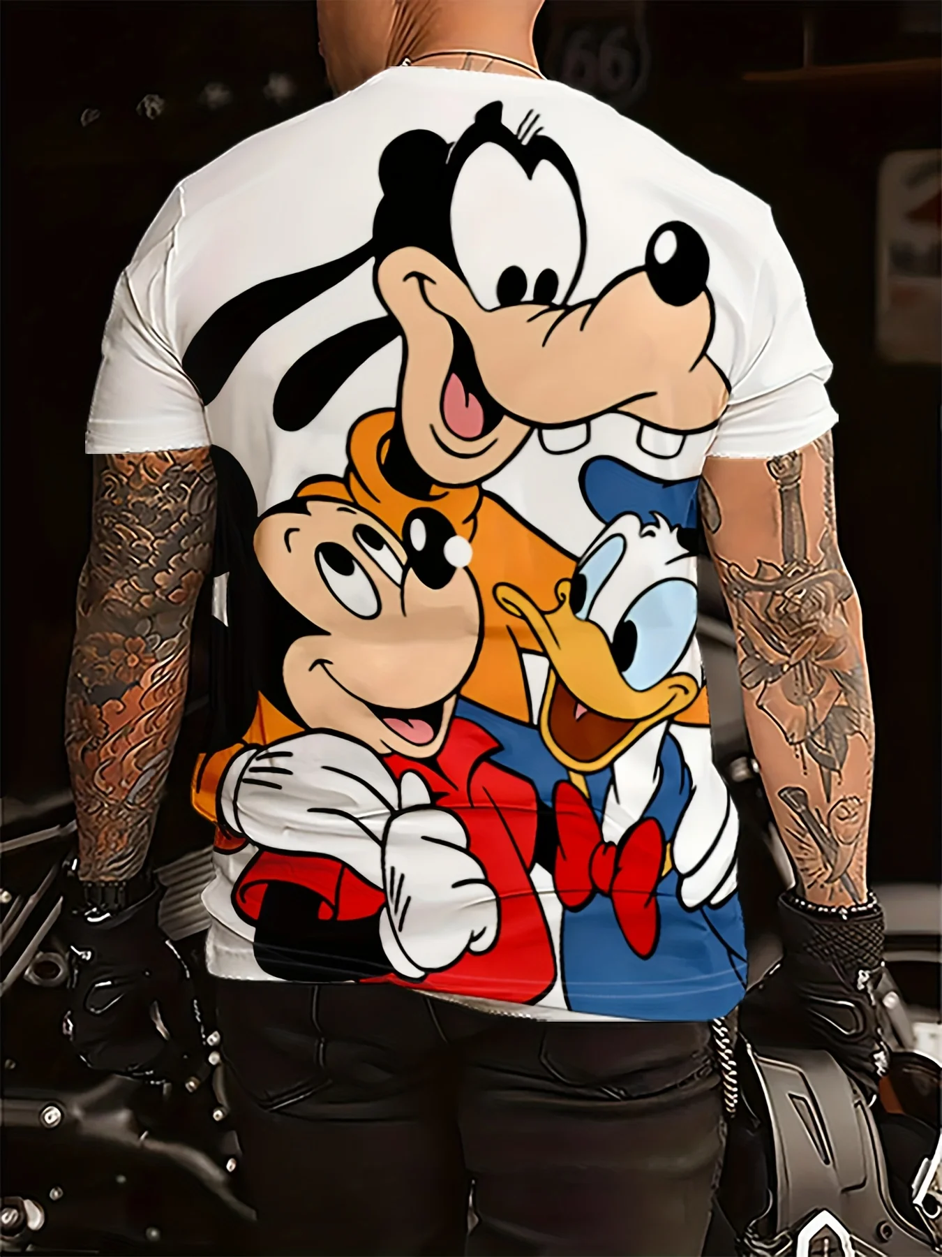 Men's Fashion Mickey Mouse 3D Digital Short Sleeve T-shirt Men's Fun Trendy Round Neck T-shirt Top Clothing