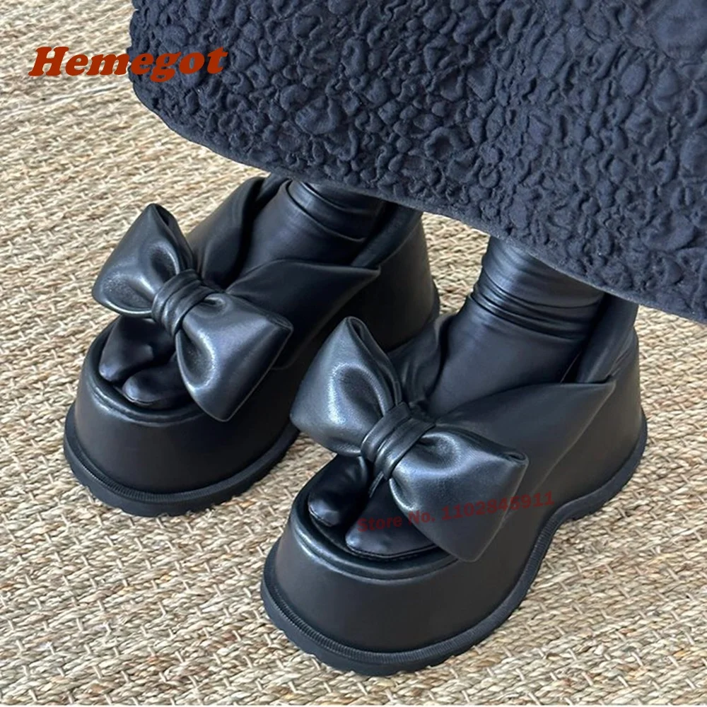 

Clip Toe Butterfly-Knot Slingback Sandals Platform Thick Soled Black Flip-Flops Wedges Summer Sandals for Women Runway Shoes