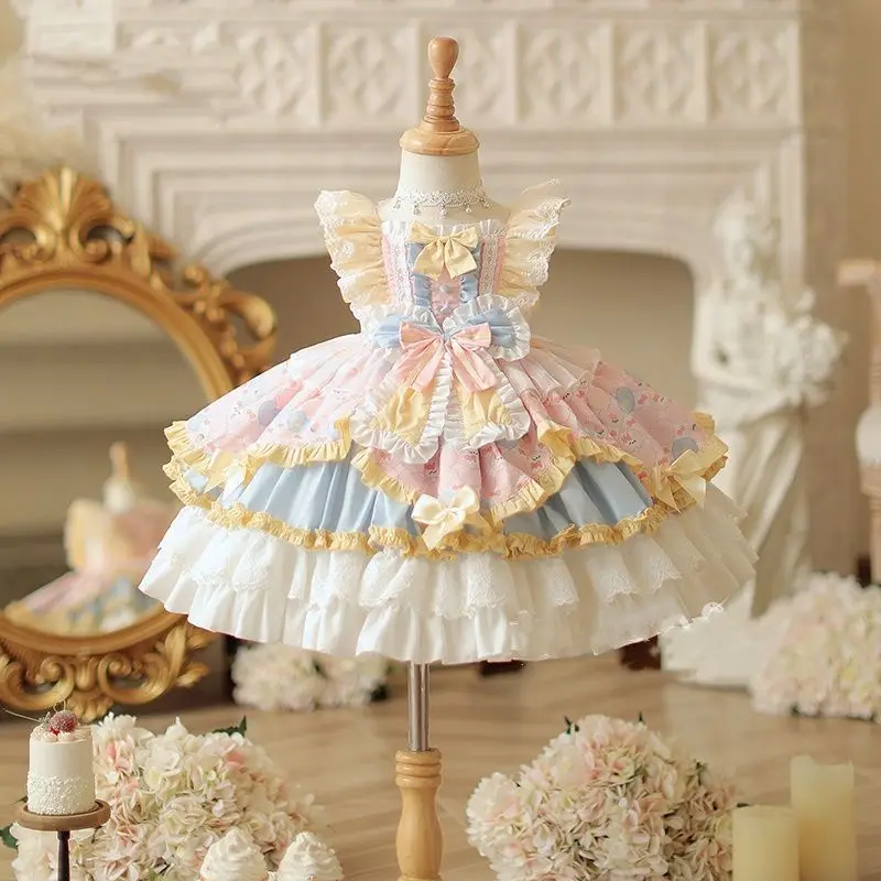 

Girls Lolita Sweet Princess Ball Gown Children Cute Birthday Party Performance Dress y1640