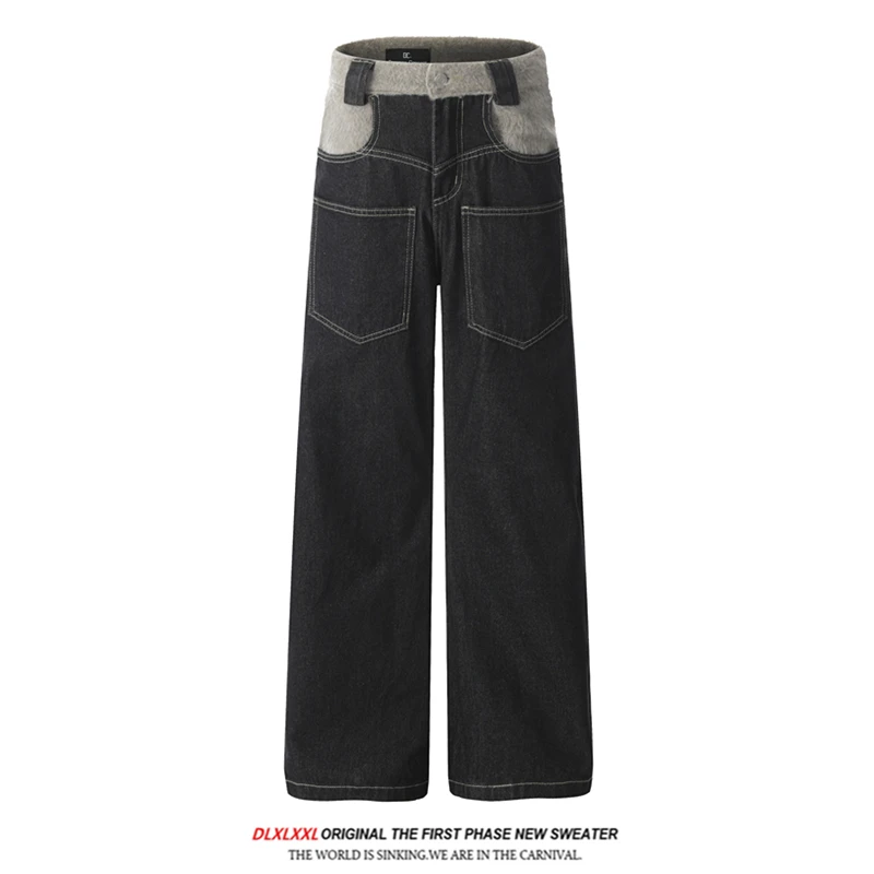 

Original GXFortune Patchwork Straight Leg Jeans Casual High Waist Long Pants American Style Loose Fit Spring Autumn Denim