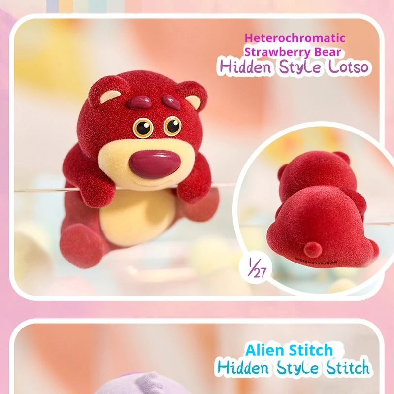 Figuras de caja ciega de fiesta bonita de oso fresa de Disney Stitch con múltiples personajes adorables regalos sorpresa de cumpleaños creativos