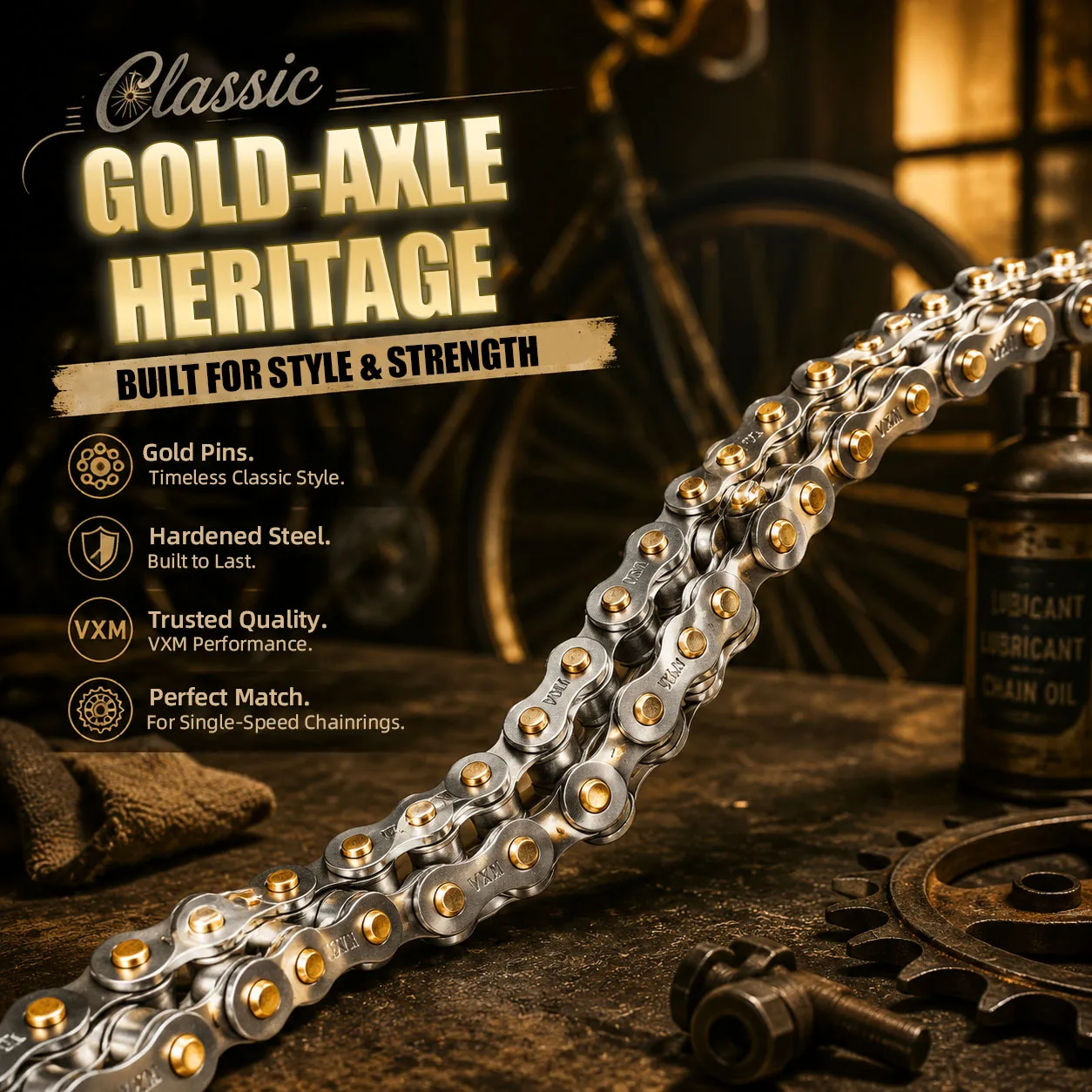 Fully Electroplated Silver Gold Pin Shaft Chain Single Speed/8/9/10 Variable Speed Bike Chain Riding Mountain Bike Road Bike