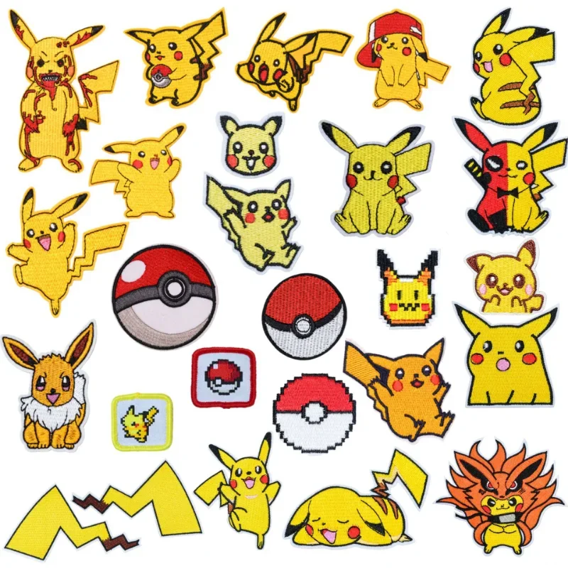 Pokemon Pikachu Anime Game Fusible Patch for Clothing  Embroidery Patches on Clothes DIY Jackets Pants Bag Accessories Patch