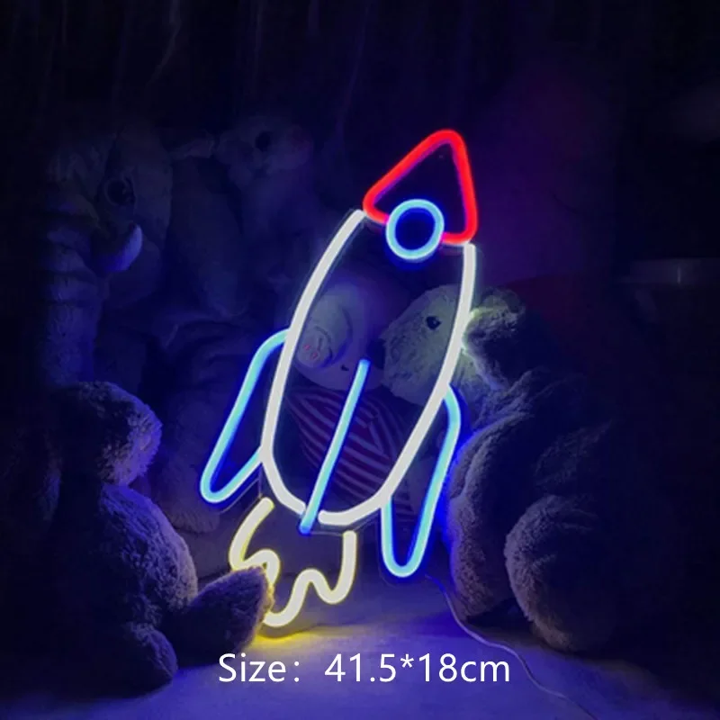 Led Neon Wall Light Rocket Neon Sign Planet Lights for Children's Room Party Christmas Decoration Gift Neon Lamp Home Decor