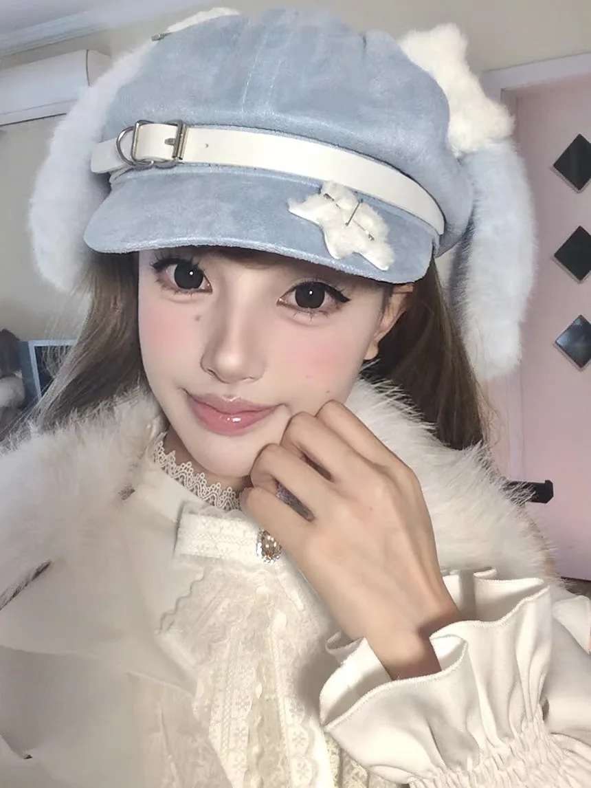 Hot Donne Giapponese Gotico Harajuku Lolita Blu Berretto Cappello Cucciolo Orecchio Cappello Subcultura Berretto Carino Stelle Individuali Y2K Cappello