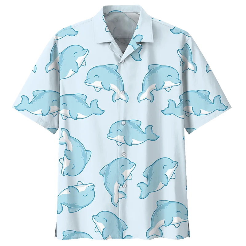 

Cute Ocean Dolphin Pattern Aloha Shirt For Men 3D Printed Sea Animal Short Sleeve Button Blouse Loose Lapel Hawaiian Shirts