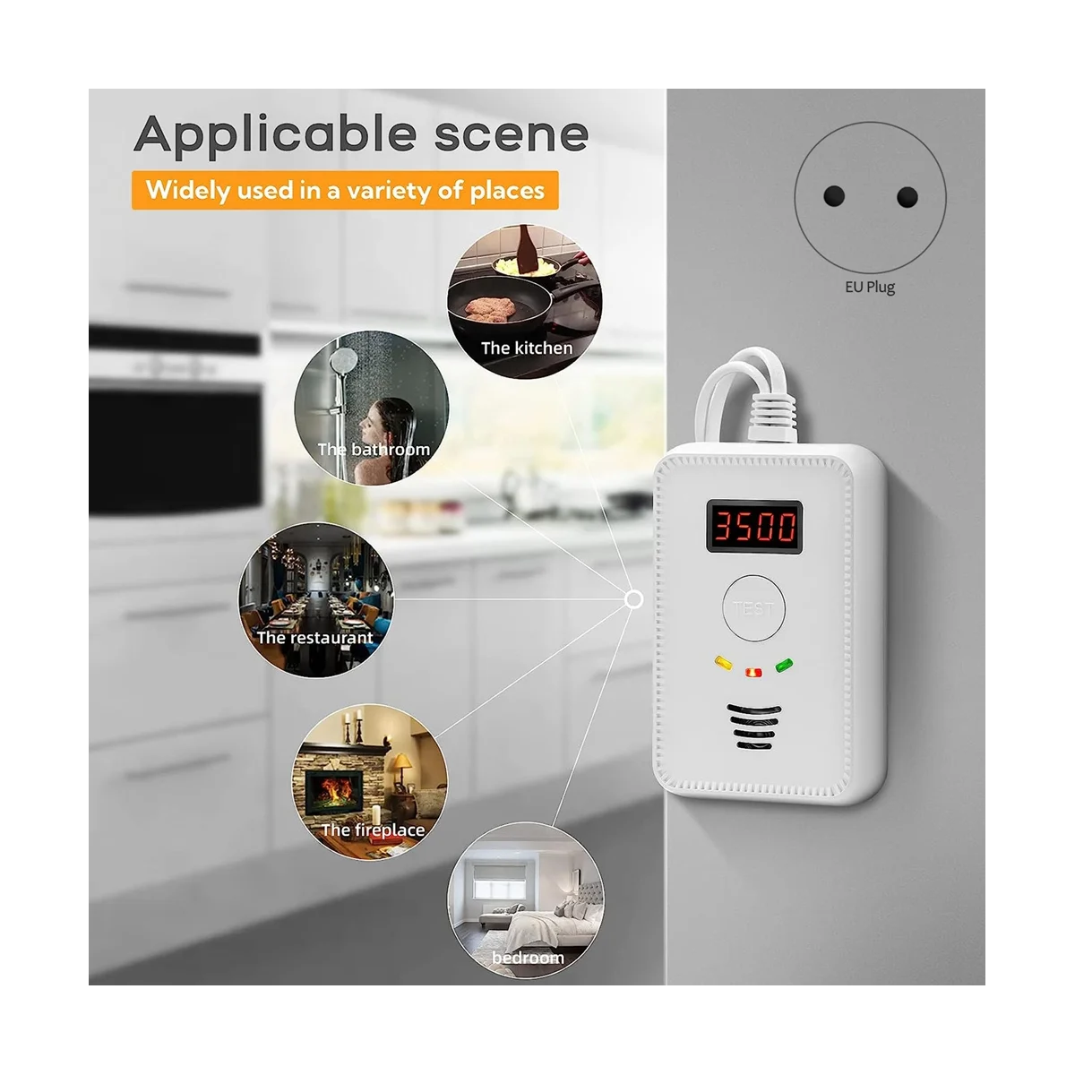 Gas Leak Detector Natural Gas Detector and Plug in Carbon Monoxide Detector for Kitchen Home for CO LNG EU Plug