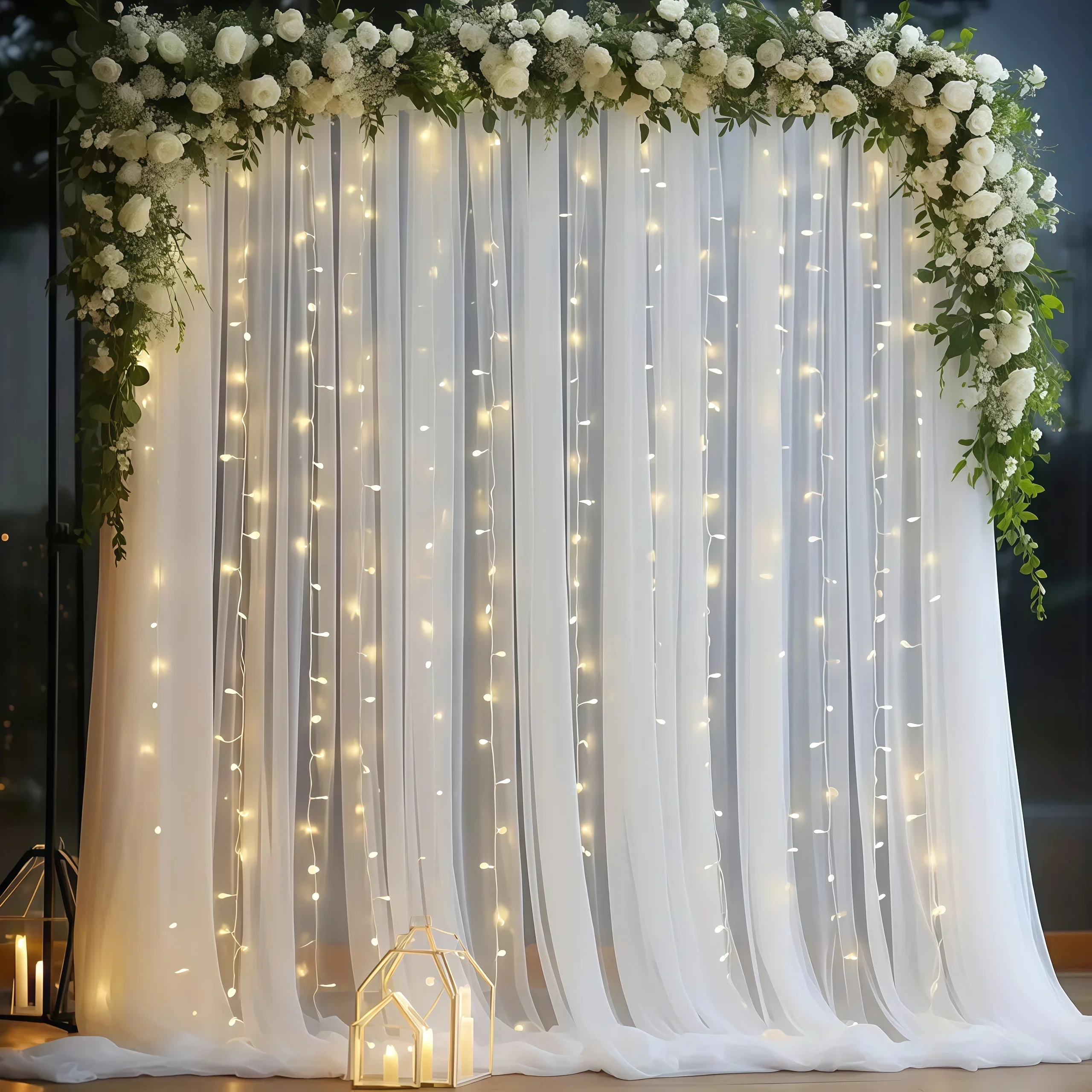 

3*3m Tulle Backdrop Curtains With LED Curtains Light, Decoration for Home Wedding Birthday Party Christmas Photography Backdrop