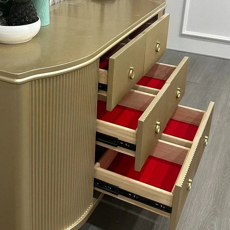 Armadietto da pranzo americano leggero di lusso in legno massello color champagne, armadietto da ingresso decorativo, armadietto moderno e semplice