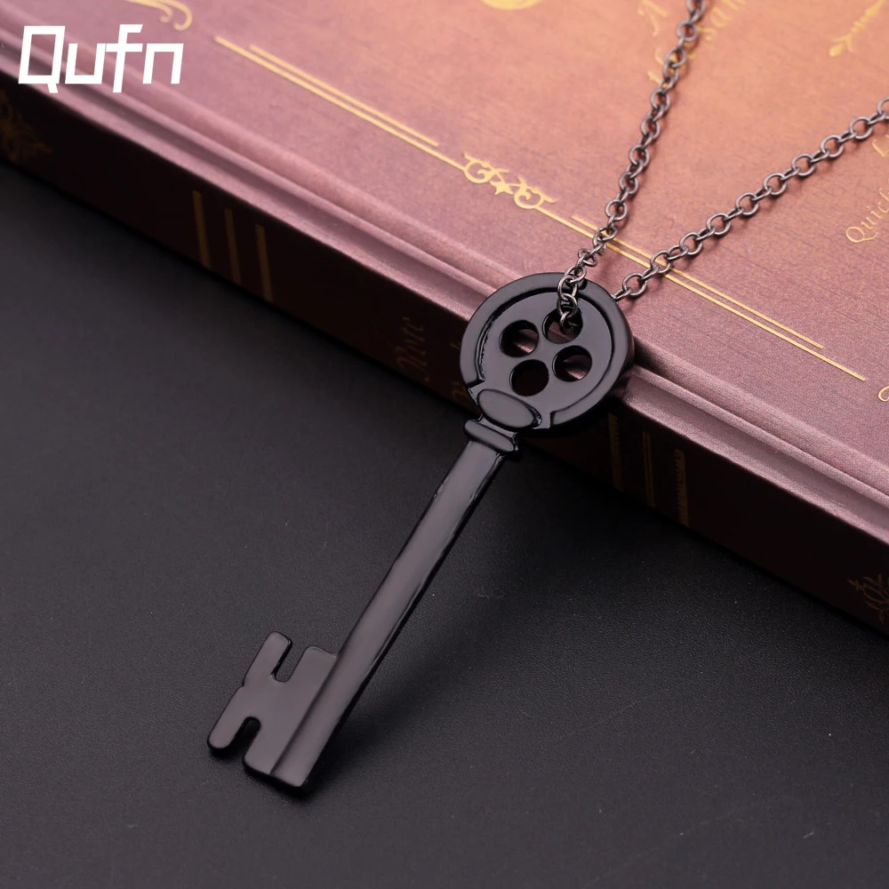 Movie Coraline Black key Shape Necklace Ghost Mother Skull Trendy Retro Hip Hop Necklace for Halloween Jewelry Gift Cosplay Prop