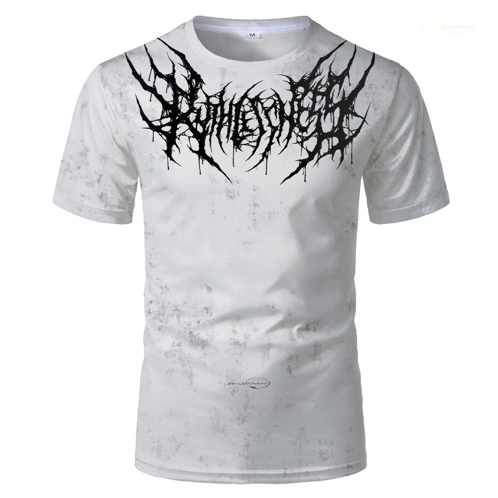 Fashion Rock Punk Style English Letter 3D Printing Polyester Men's T-shirt Retro Casual Breathable Tops Street Y2k Short Sleeves