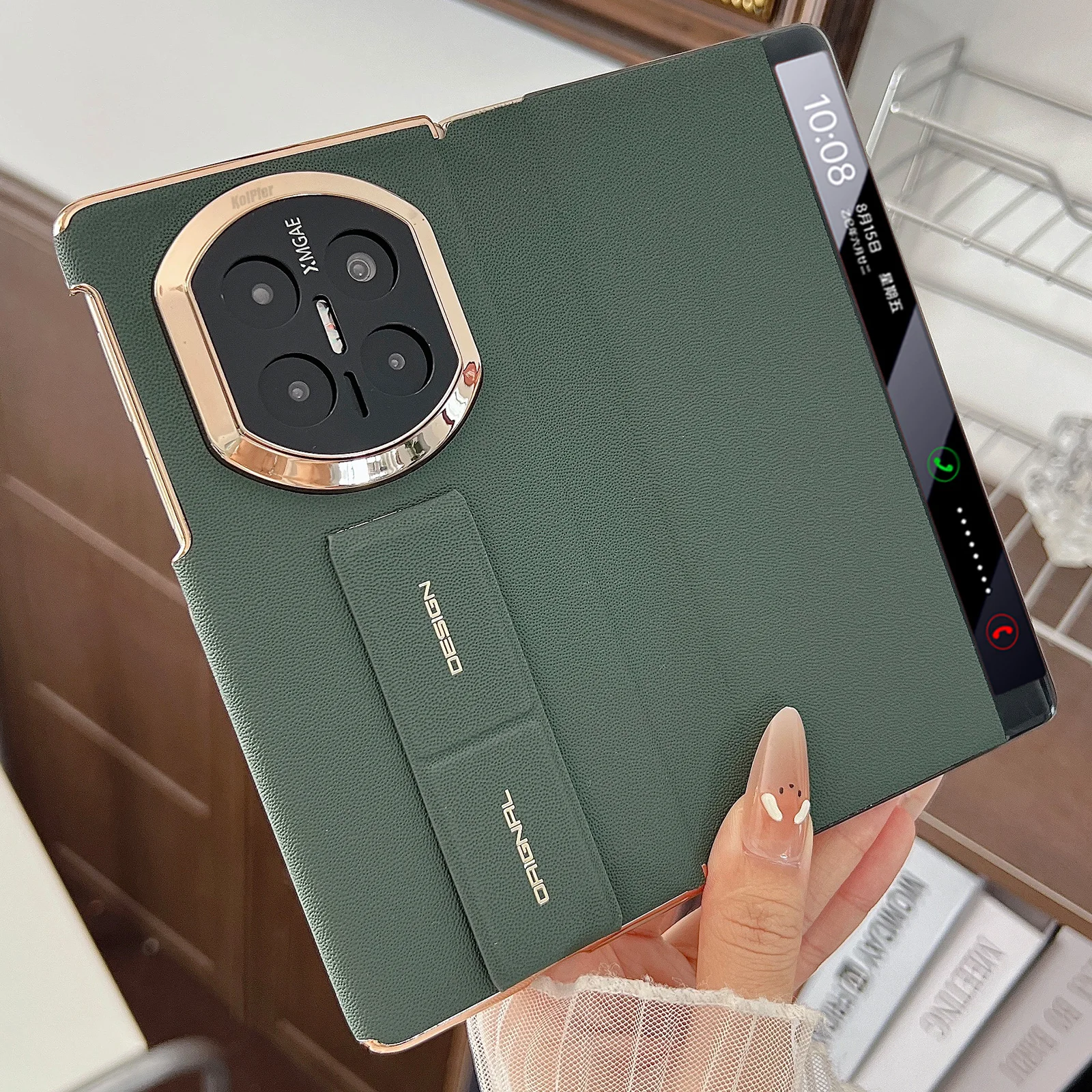 

Business Leather Case For Huawei Mate X7 with Wrist Strap Holder Smart View Window Camera Lens Protection Electroplated Frame