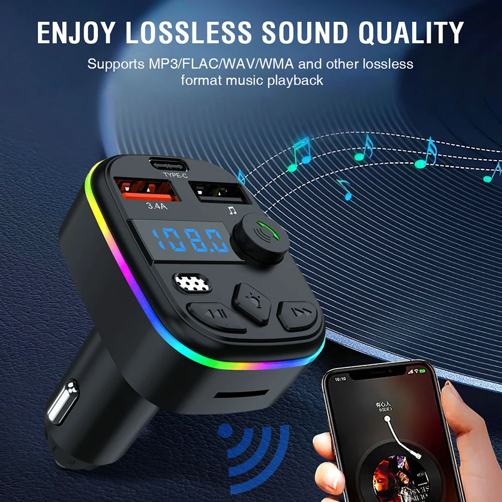 Car FM Transmitter Cell Phone Charger Bluetooth-Compatible 5.3 Support TF Card U Disk Auto Radio FM Modulator MP3 Player Adapter