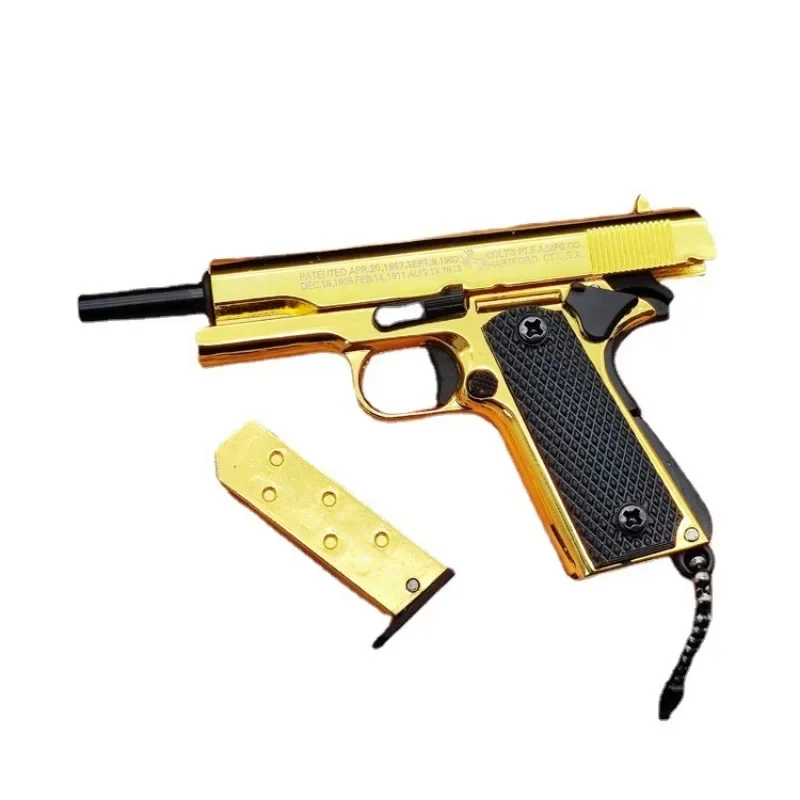 1:3 Metal Gold M1911 Colt Toy Gun Model FakeGun Mini Alloy Keychain Look Real Collection Pubg Prop Birthday Hanging Gift For Boy