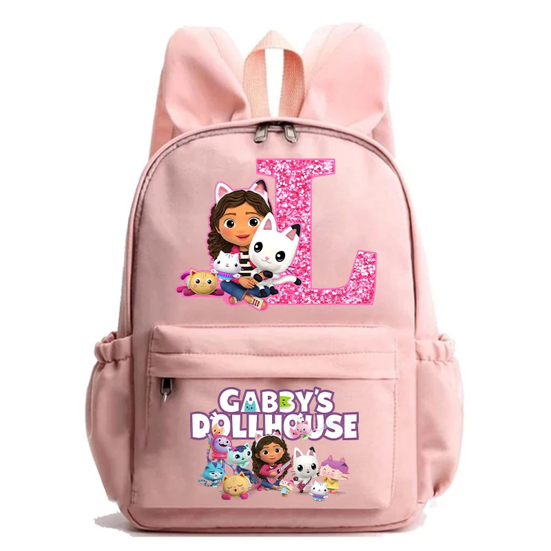 New Gabby Dollhouses Girls School Backpack Kawaii Children Backpack Cartoon Letter Printed Schoolbag Cute Girls School Supplies