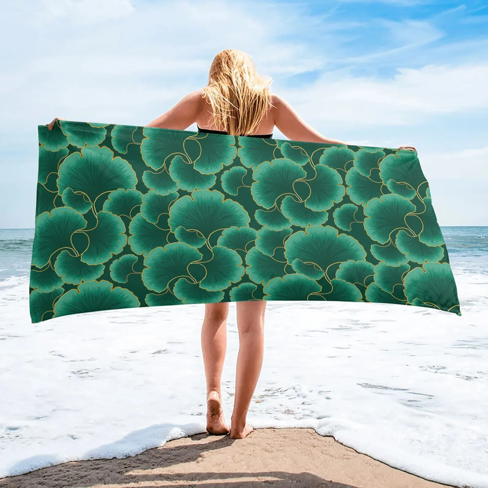 Texture Ginkgo Biloba Green Modern Household Bath Towel Quick Dry Fitness Spa Towel Stylish Microfiber Beach Towel